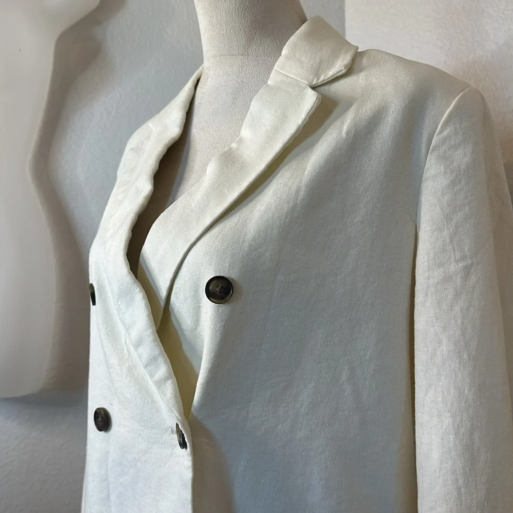 Who What Wear Ivory Double Breasted Linen Blazer Size Large NWOT - Picture 6 of 11